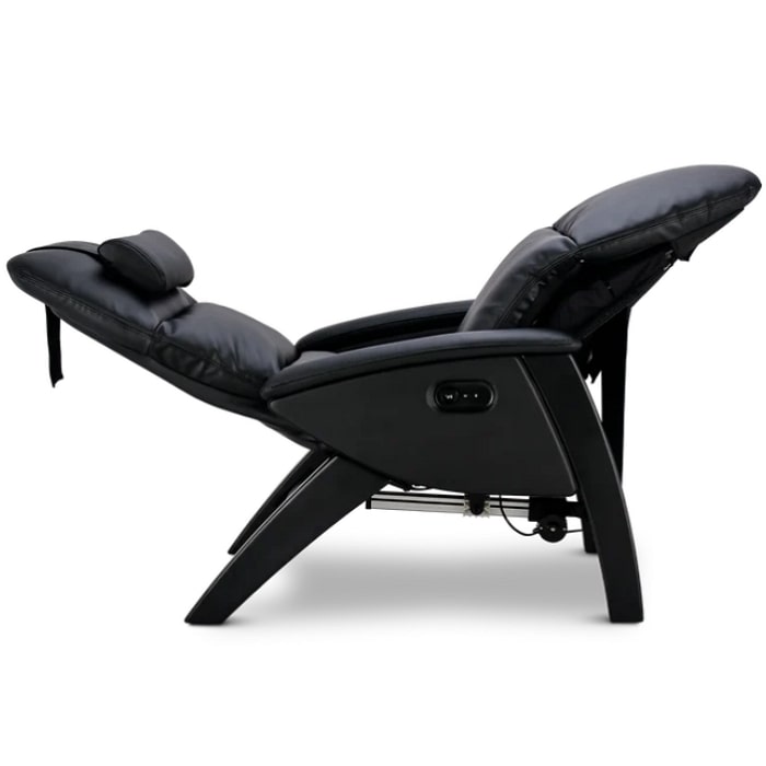 Svago Lite 2 Zero Gravity Recliner in Black/Black reclined position.