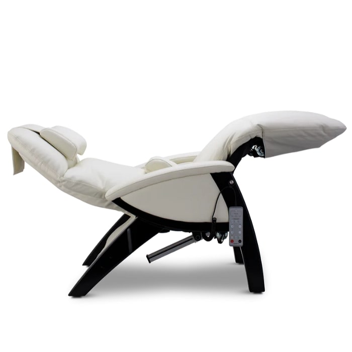 Svago SV-395 ZGR Plus Zero Gravity Recliner in Snowfall black base reclined position.